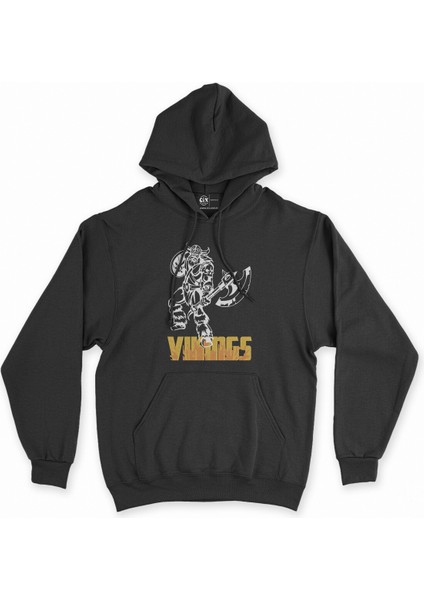 Cix Güçlü Vikings Siyah Kapşonlu Sweatshirt Hoodie