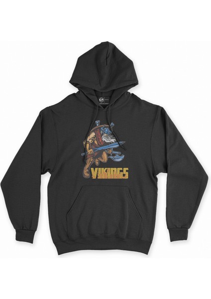 Cix Vikings Kılınç ve Balta Siyah Kapşonlu Sweatshirt Hoodie