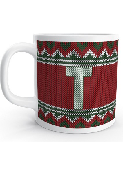 T Harfi Kış Nostaljisi Yılbaşı Noel Örgü Tasarım Harfli Kupa Bardak