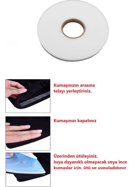 100 Metre 1cm Eninde Paça Tela. Çift Taraflı Şerit Tela. Etek Paça Köprü Telası Tek Ebat