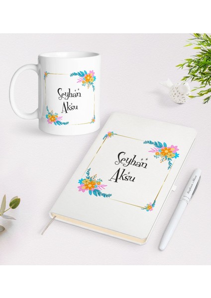 Kişiye Özel Isimli Beyaz Defter Kalem Kupa Seti-13