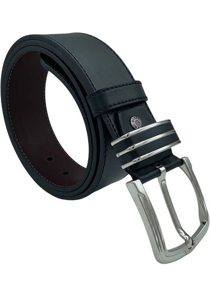 4.5 cm Spor Metal Köprülü Suni Deri Kemer Siyah (Toka-Köprü Takımlı)