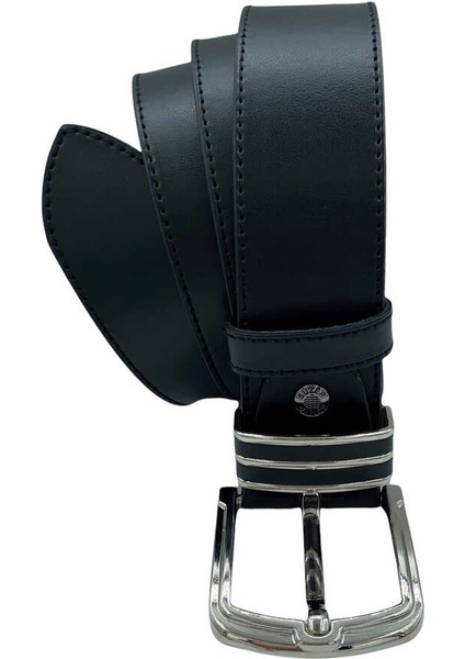 4.5 cm Spor Metal Köprülü Suni Deri Kemer Siyah (Toka-Köprü Takımlı)