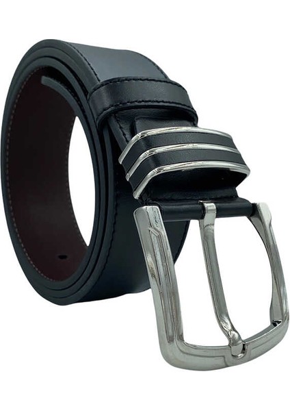 4.5 cm Spor Metal Köprülü Suni Deri Kemer Siyah (Toka-Köprü Takımlı)