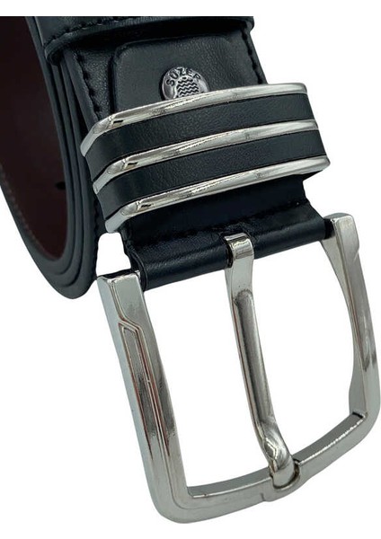 4.5 cm Spor Metal Köprülü Suni Deri Kemer Siyah (Toka-Köprü Takımlı)