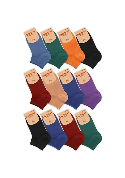 Ozzy Socks 12 Çift Bambu Kadın Dikişsiz Patik Çorap 4 Mevsim Dayanıklı Topuk ve Burun Koyu Renkler