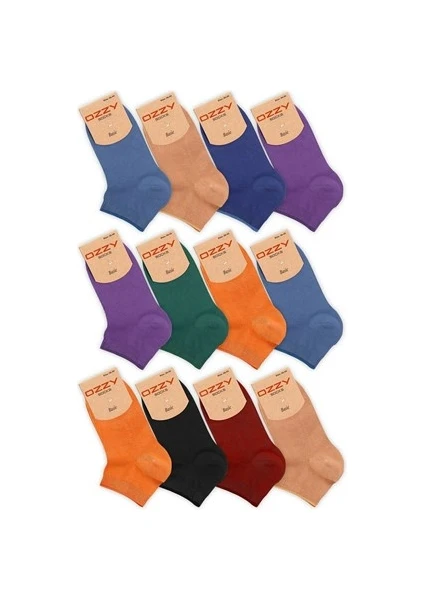 Ozzy Socks 12 Çift Bambu Kadın Dikişsiz Patik Çorap 4 Mevsim Dayanıklı Topuk ve Burun Açık Renkler