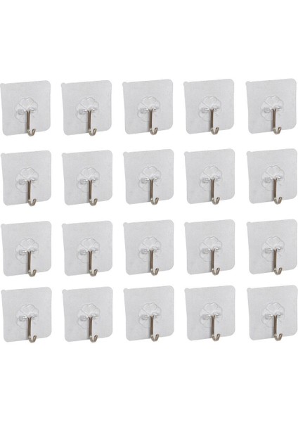 20 Adet Kendinden Yapışkanlı Şeffaf Askı Metal Kancalı Askılık