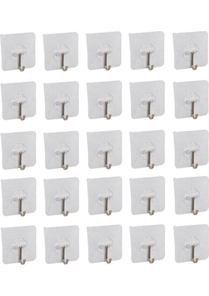 25 Adet Kendinden Yapışkanlı Şeffaf Askı Metal Kancalı Askılık