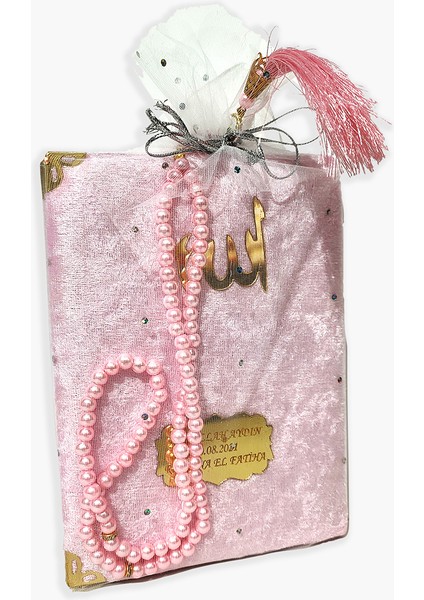 Inci Tesbihli Keseli Kadife Yasin 10 Adet Set - Pembe