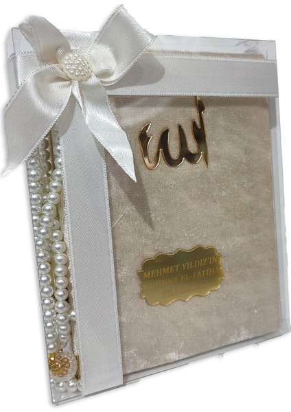 Inci Tesbihli Kutulu Kadife Yasin 10 Adet Set - Krem
