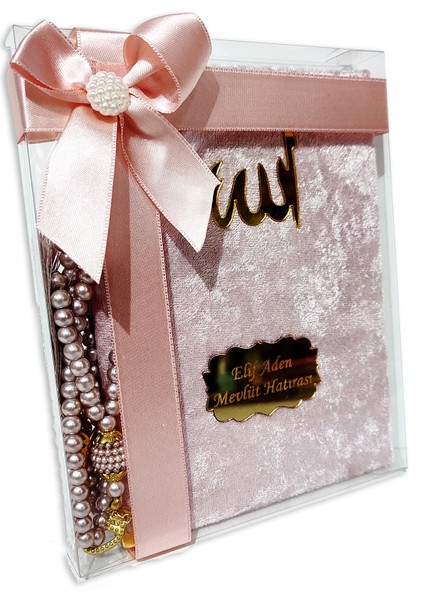 Inci Tesbihli Kutulu Kadife Yasin 10 Adet Set - Pudra