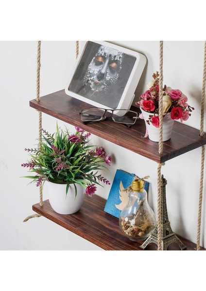 Ahşap Dekoratif Tasarım Özel Işlem 3'lü Halatli Raf Kitaplık (40 Cm) fiyatları