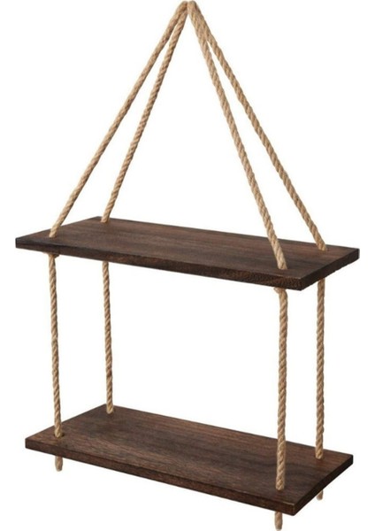 Masif Ahşap Ip Askılı Rustik Duvar Rafı (40 Cm.)