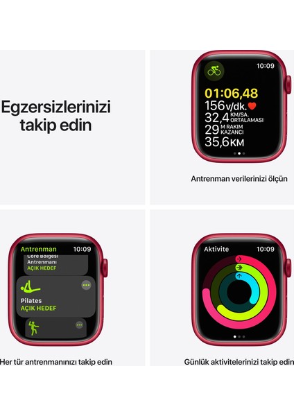 Watch Seri 7 Gps, 45MM Kırmızı Alüminyum Kasa ve Kırmızı Spor Kordon - Regular MKN93TU/A