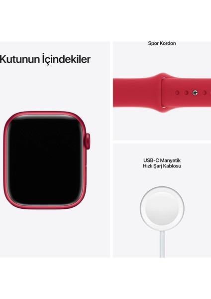 Watch Seri 7 Gps, 45MM Kırmızı Alüminyum Kasa ve Kırmızı Spor Kordon - Regular MKN93TU/A