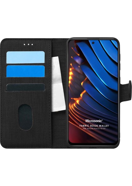 Xiaomi Poco X3 Gt Kılıf Fabric Book Wallet Siyah