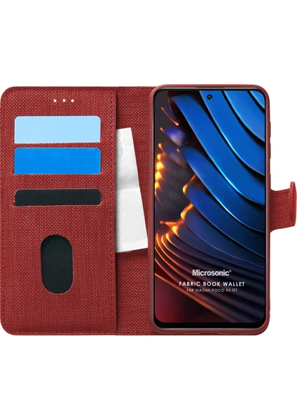 Xiaomi Poco X3 Gt Kılıf Fabric Book Wallet Kırmızı