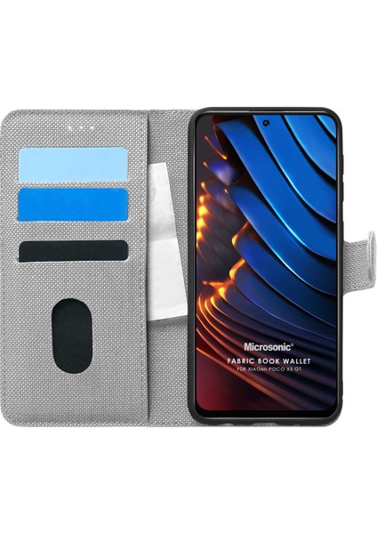 Xiaomi Poco X3 Gt Kılıf Fabric Book Wallet Gri