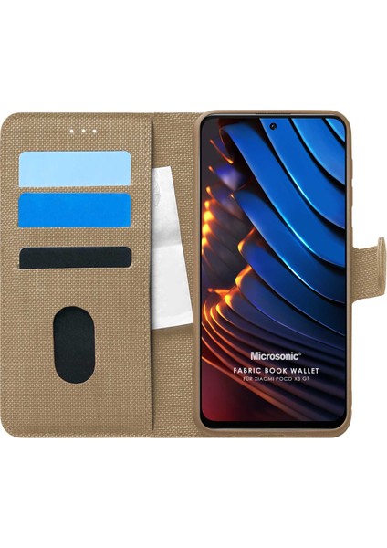 Xiaomi Poco X3 Gt Kılıf Fabric Book Wallet Gold