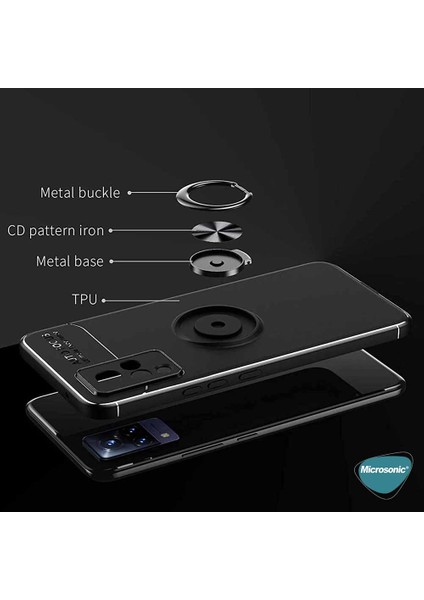 Vivo V21 Kılıf Kickstand Ring Holder Siyah