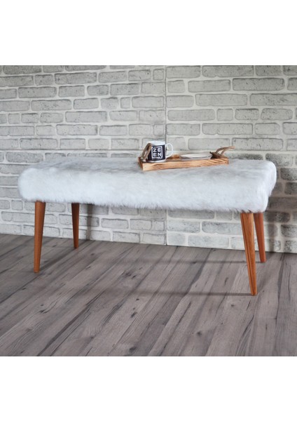 Retro Bench Puf Beyaz Peluş