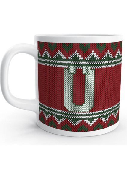 Ü Harfi Kış Nostaljisi Yılbaşı Noel Örgü Tasarım Harfli Kupa Bardak