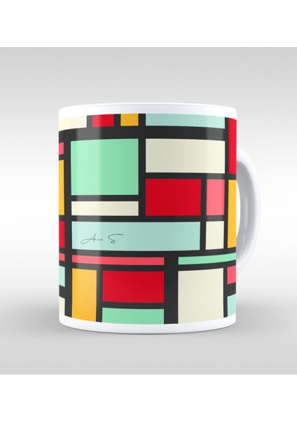 Kişiye Özel Mondrian Beyaz Kupa Bardak-2