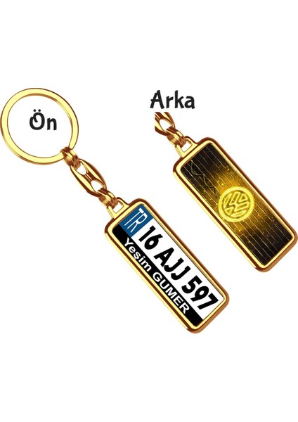 Armağan Zengini Kişiye Özel Plaka Metal Anahtarlık | Wolksvagen Neon Sarı Logo