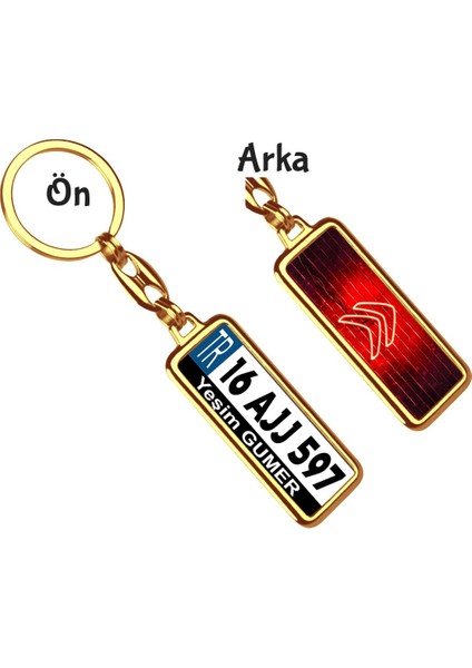 Armağan Zengini Kişiye Özel Plaka Metal Anahtarlık | Citroen Neon Kırmızı Logo