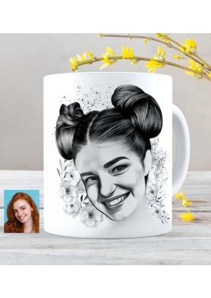 Kişiye Özel Kadın Soyut Karakalem Tasarımlı Beyaz Kupa Bardak - 6