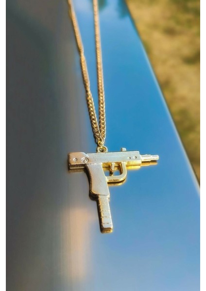 The Collection uzi Başlıklı Altın Renk Erkek Kolye