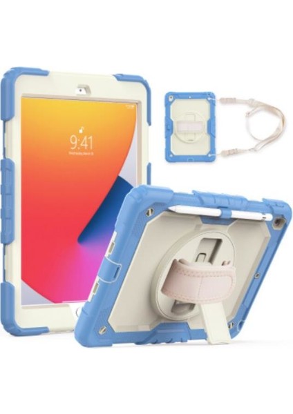 iPad 2019/2020 10.2" 7. 8. Nesil Strap, Kalemlikli Tablet Kılıfı Darbeye Dayanıklı Askılı 360° Dönebilen El Kayışlı Kılıf