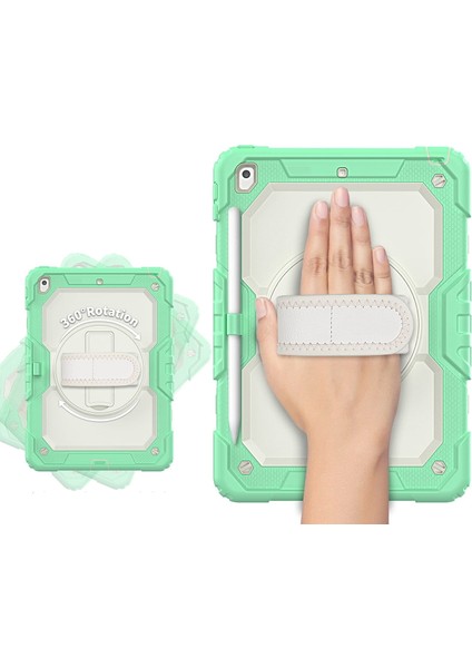 iPad 2019/2020 10.2" 7. 8. Nesil Strap, Kalemlikli Tablet Kılıfı Darbeye Dayanıklı Askılı 360° Dönebilen El Kayışlı Kılıf