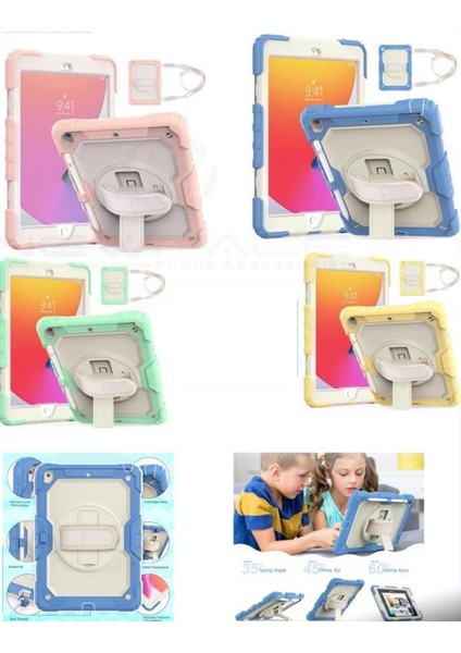 iPad 2019/2020 10.2" 7. 8. Nesil Strap, Kalemlikli Tablet Kılıfı Darbeye Dayanıklı Askılı 360° Dönebilen El Kayışlı Kılıf