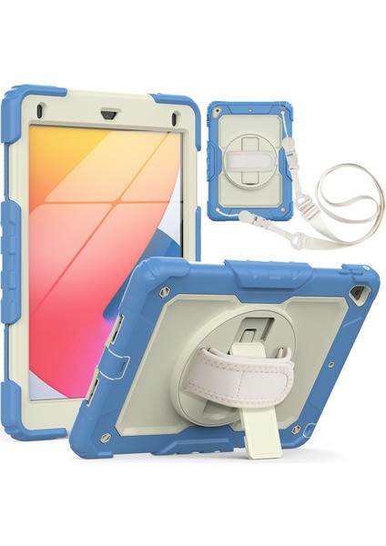 iPad 2017/2018 9.7" Strap,kalemlikli,ekran Korumalı Tablet Kılıfı Darbeyi Savar Askılı 360° Kılıf