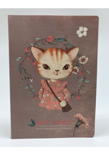 Easy Notes Kedi Desenli Tel Dikiş Karton Kapak Defter A4 80 Yaprak Kareli