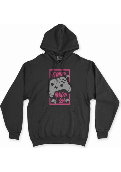 Cix Pembe Gamer Mode On Siyah Kapşonlu Sweatshirt Hoodie