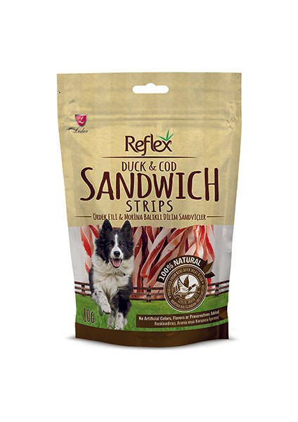 Duck & Cod Sandwich Kurutulmuş Ördek Etli & Morina Balıklı Dilim Sandviçler Köpek Ödülü 80 gr