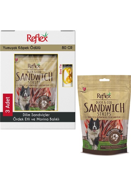 Duck & Cod Sandwich Kurutulmuş Ördek Etli & Morina Balıklı Dilim Sandviçler Köpek Ödülü 3X80 gr