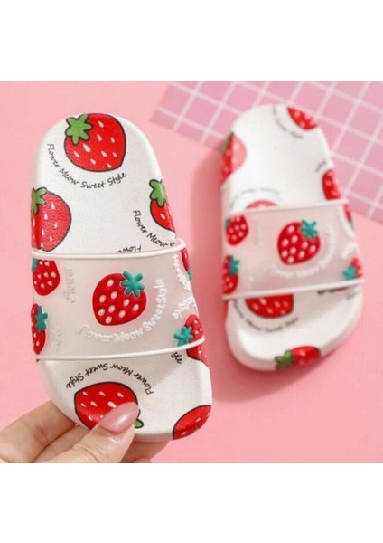 Kadın Plaj Terliği Kaymaz Taban ile Günlük Kullanıma Uygun Çilek Desenli