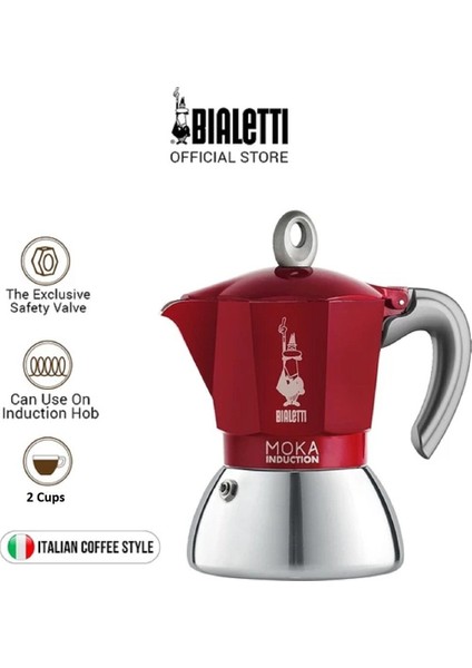 Indüksiyon Mokapot Kırmızı 2 Cup ( Induction 2 Cup Red Stainless Steel Moka Pot) fırsatları