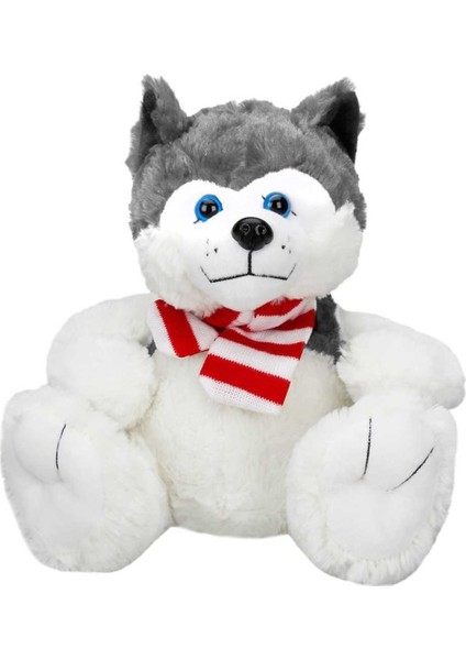 1030 Peluş Köpek Oturan Husky Atkılı 30 cm