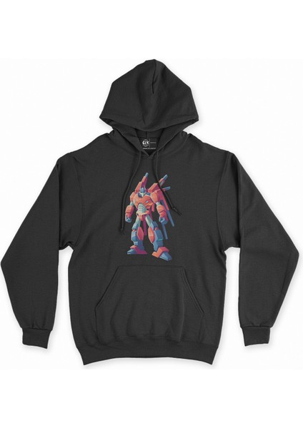 Cix Robot Tasarımlı Siyah Kapşonlu Sweatshirt Hoodie