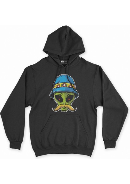 Cix Bıyıklı Alien Siyah Kapşonlu Sweatshirt Hoodie
