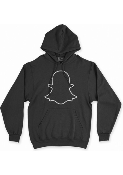Cix Snapchat Hayalet Logolu Siyah Kapşonlu Sweatshirt Hoodie