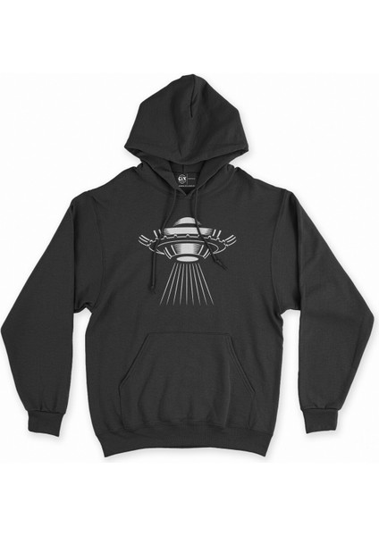 Cix Ufo Tasarımlı Siyah Kapşonlu Sweatshirt Hoodie