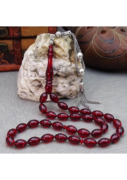 Gümüş Kamçılı Sıkma Kehribar Tesbih