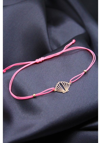 925 Ayar Gümüş Rose Istiridye Pembe Makrome Bileklik