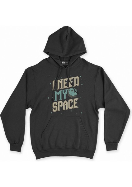 I Need My Space Siyah Kapşonlu Sweatshirt Hoodie